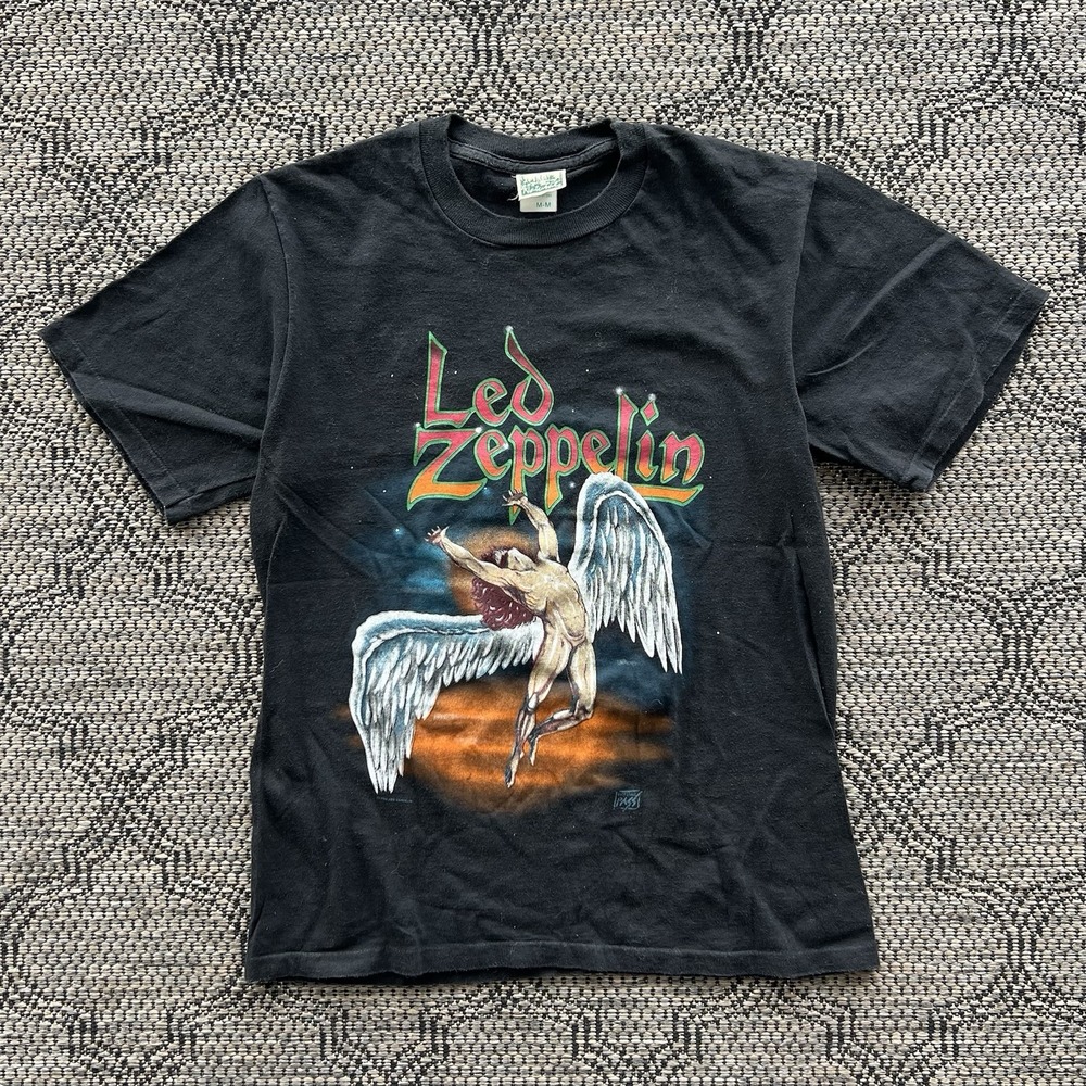 Vintage Led Zeppelin Shirt Men's Medium Black Rock Band Tour Jimmy Page 90s